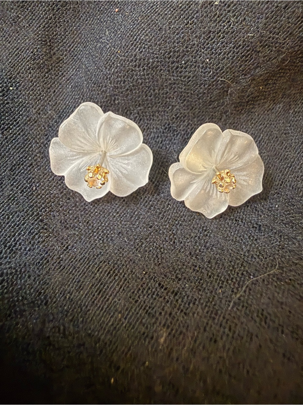 Delicate Frosted White Floral Stud Earrings with Gold Centers